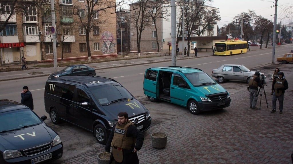 Film crew in Kramatorsk, Ukraine