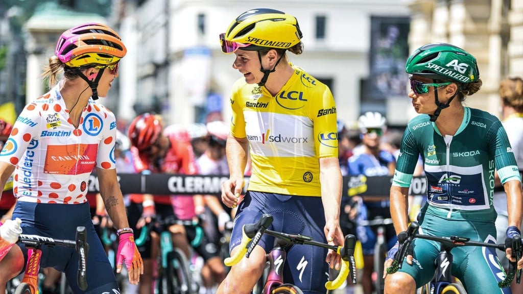 Image depicts three women participants from the 2023 Tour de France Femmes