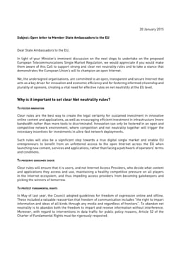 Coalition Letter to Ambassadors on Net Neutrality (20 January 2015)