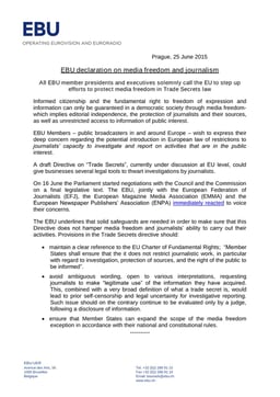 EBU declaration on media freedom and journalism