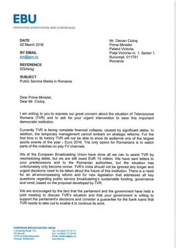 Letter to Romanian PM Dacian Cioloş