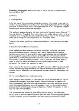 Legitimation and Commitment of PSB in Times of Cloud TV - Summary