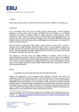 Legal Case Note - Tele2 Sverige and Tom Watson a.o.