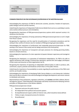 Common Principles On PSM Governance / Supervision In The Western Balkans