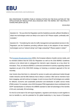 EBU response to berec public consultation on the evaluation of the application of regulation (EU) 2015/2120 and the BEREC net neutrality guidelines [BOR (18) 33]