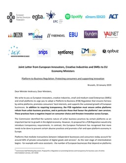 Joint Letter on Platform to Business Regulation 