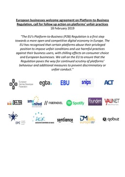 Joint statement on Platform to Business Regulation