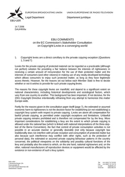EBU Comments on EC Commission's Stakeholder Consultation on Copyright Levies in a converging world - 14 July 2006