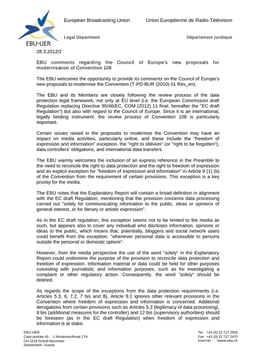EBU comments regarding CoE's new proposals for modernisation of Convention 108