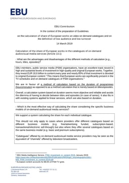 EBU Position: Calculation of Share of European Works