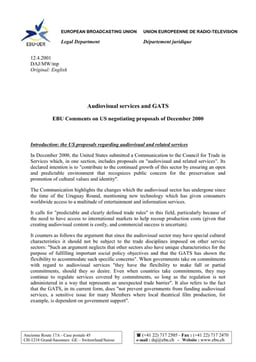 Audiovisual services and GATS - EBU Comments on US negotiating proposals of December 2000 - 12 April 2001