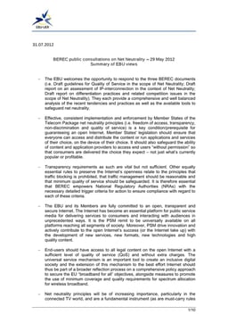 Summary of EBU views: Draft report on an assessment of IP-interconnection in the context of Net Neutrality