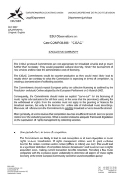Preliminary EBU observations - Case COMP/38.698 CISAC - 10 July 2007 