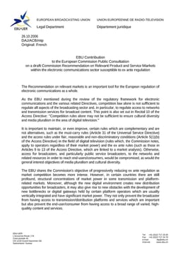 EBU Contribution - Draft EC Recommendation on Relevant Product and Service Markets within the electronic communications sector - 26.10.2006