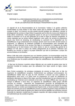 Reponse UER a la Recommandation de la CE sur les licences …