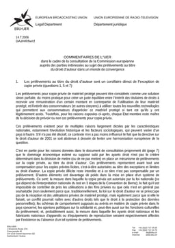 Commentaires UER - Consultation CE au sujet des prélèvements au titre du droit d'auteur dans un monde de convergence - 14 juillet 2006