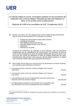 Réponse de l'UER à la consultation de l'UE sur les procédures NA