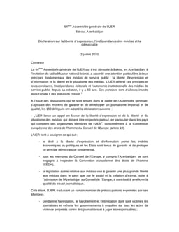Déclaration sur la liberté d'expression, l'indépendance des médias et la démocratie