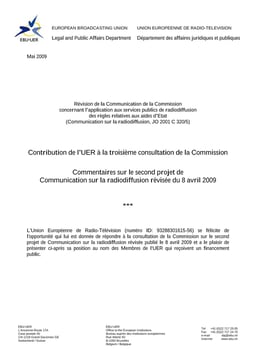 Commentaires UER sur le second projet de Communication sur la radiodiffusion révisée - 08.05.2009
