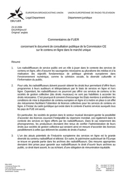 Commentaires de l'UER - contenu en ligne dans le marché unique