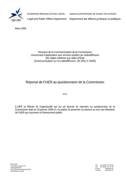 Réponse de l'UER au questionnaire CE - Révision de la Communication sur la radiodiffusion - 10.03.2008
