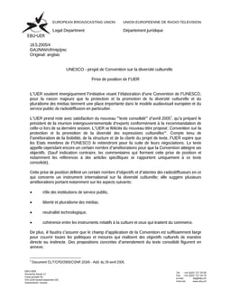 Microsoft Word - Prise de position UER Convention Unesco et Anx 18-5-05.doc
