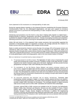 Joint Statement on Interoperability of Radio Sets by EBU EDRA WorldDAB - European Electonic Communications Code