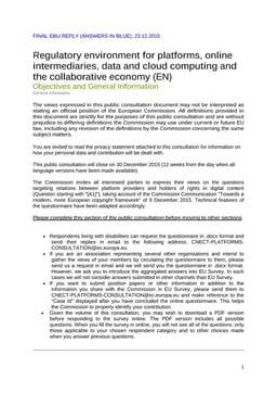EBU Reply to the EC Consultation: Regulatory environment for platforms, online intermediaries...