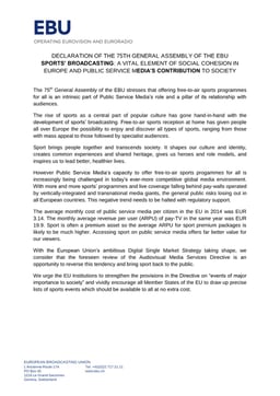 Declaration of the 75th EBU GA on free-to-air sports