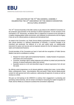 Declaration of the 75th EBU GA on the 10th anniversary of the UNESCO Convention