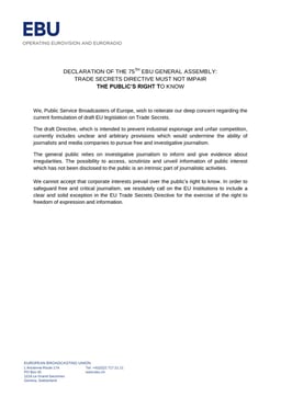 Declaration of the 75th EBU GA on the trade secrets Directive